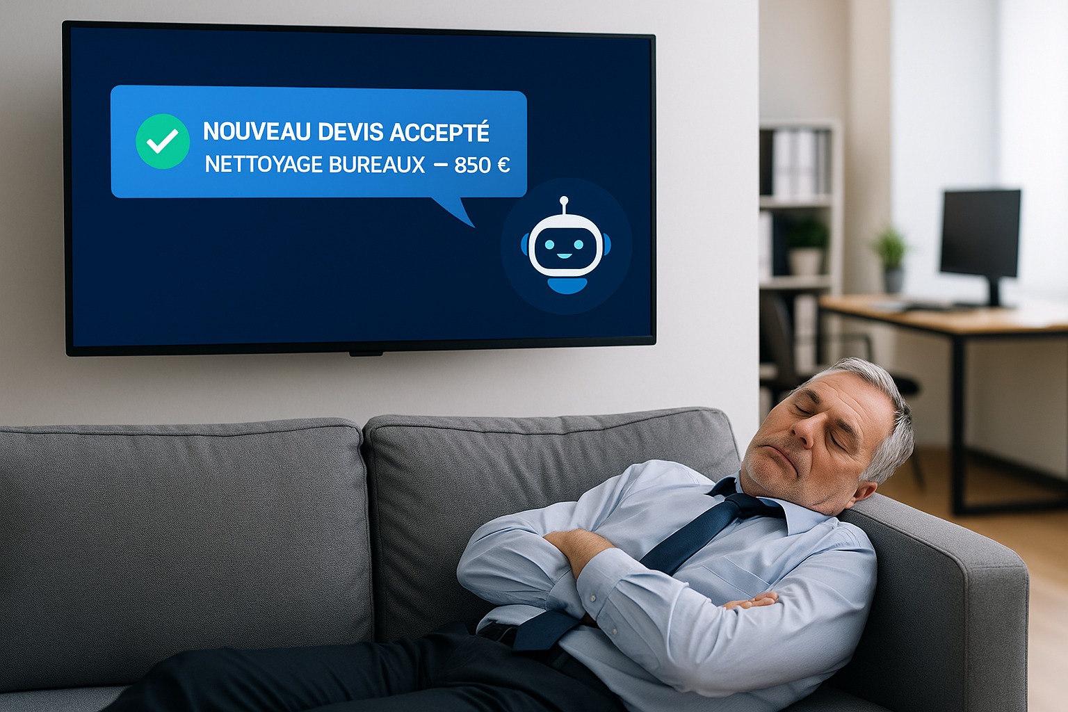Prospect reçoit devis nettoyage professionnel dans son salon - Devis automatique IA